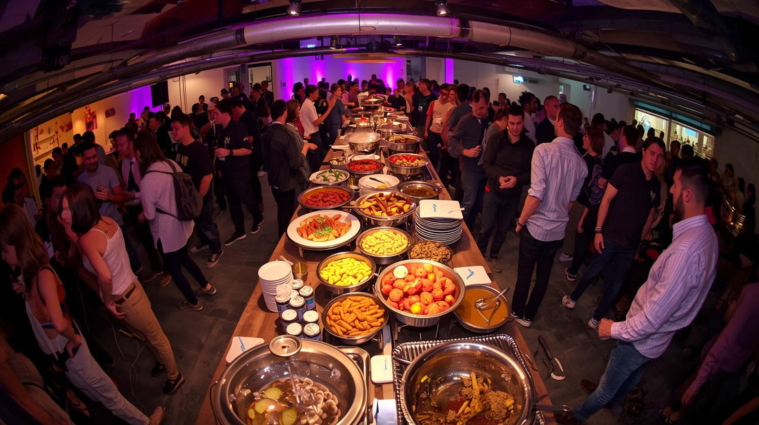 elegant buffet table with healthy dishes and drinks at a modern berlin event